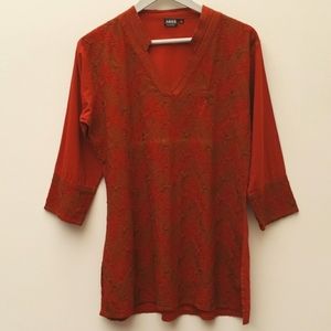 Aries Embroidered 3/4 Sleeve Tunic Top Women's Size XXL